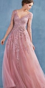 Rose new long cherry blossom tulle a line dress